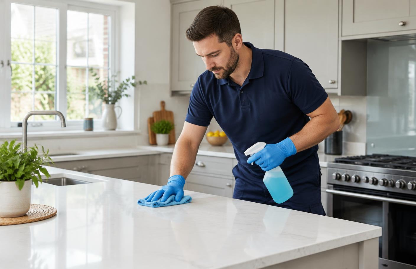Professional cleaner working in a modern kitchen